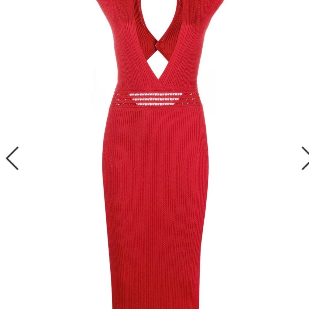 Red Balmain knit dress new, box, tag, tried on once in Saks.